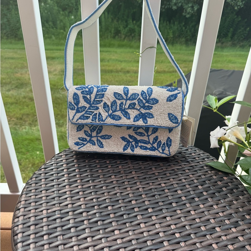 Blue and White Embroidered Women's Bag